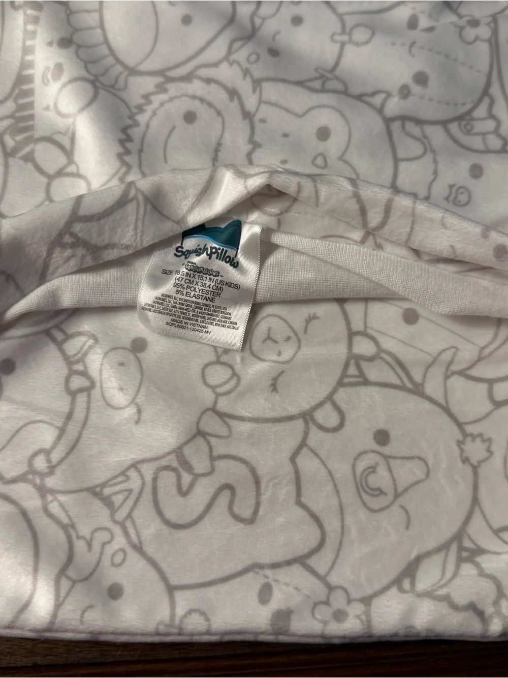 Squishmallows White Plush Pillow Case with Character Outline Print